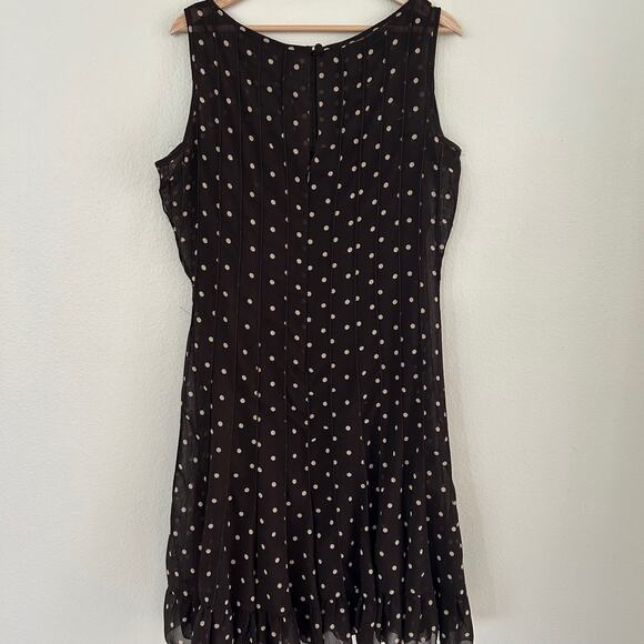 Womens Dress Polka Dot SZ10 Brown 2Piece Slip Sheer Overlay Sleeveless - Picture 2 of 7